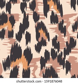 Ebony Panther Dyed Vector Seamless Pattern. Burnt Abstract Leopard Handmade Tiles Texture. Graphite Fabric Design Graffiti Print. Chocolate Jaguar Printed Tie.