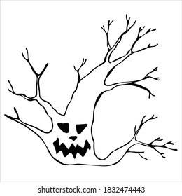 Ebony with a scary face. Halloween. Vector illustration