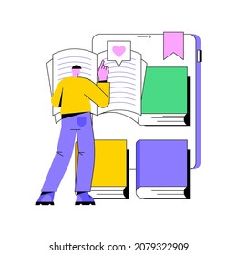 E-book abstract concept vector illustration. Searchable digital library, education reading online, easy access knowledge, elearning, electronic book, web archive, tablet device abstract metaphor.