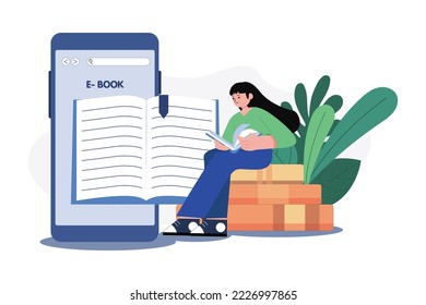 E-Book App Illustration concept. A flat illustration isolated on white background