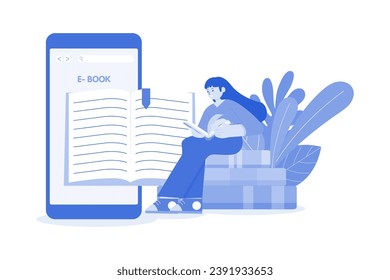 E-Book App Illustration concept on a white background