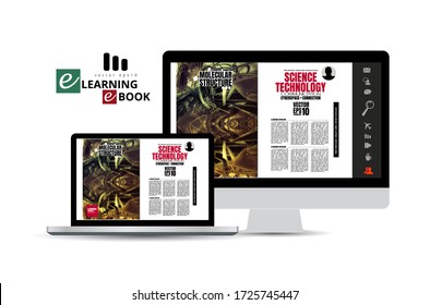 E-book application design with abstract technology concept in background