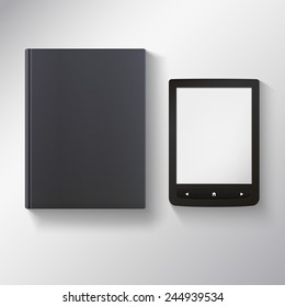 E-book with blank black book. Vector illustration for your presentation and design.