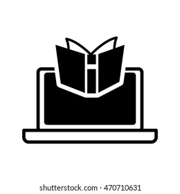 ebook book laptop technology reading icon. Flat silhouette and isolated design. Vector illustration