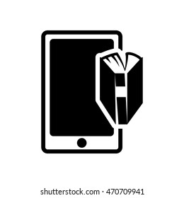 ebook book smartphone technology reading icon. Flat silhouette and isolated design. Vector illustration