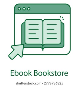 Ebook bookstore icon representing digital reading and online library systems