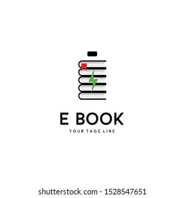 Ebook bookstore logo design battery and book combination