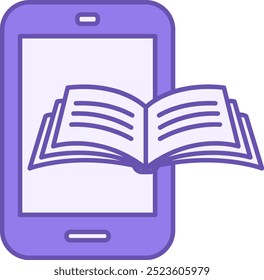 Ícone De Cor Do E-Book. Ícone de vetor. Celular e Livro Aberto. Educação A Distância, Escola On-Line, E-Learning. Conceito de educação online