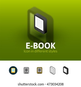 E-Book color icon, vector symbol in flat, outline and isometric style isolated on blur background