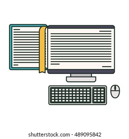 Ebook and computer icon. elearning reading and technology theme. Isolated design. Vector illustration