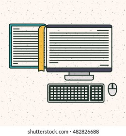 Ebook and computer icon. Technology gadget digital and downloads theme. Colorful design. Vector illustration