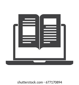 eBook concept with laptop and book, vector silhouette