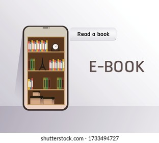 E-Book, concept is read books online on smart phones.