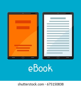 E-book concept. Tablets with book. Digital library online reading.