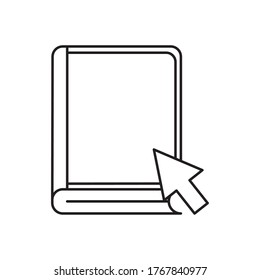 Ebook con diseño de iconos de estilo de silueta de flecha de cursor, Educación en línea y tema de aprendizaje en línea Ilustración vectorial