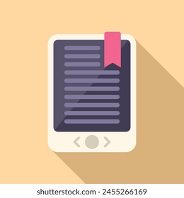 Ebook device with bookmark icon flat vector. Digital reading. Online teaching