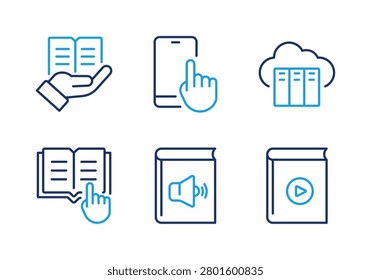 E-Book and Digital Library thin line icon set. Minimal web icons