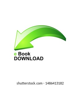 Ebook download with green arrow vector icon, isolated on white background