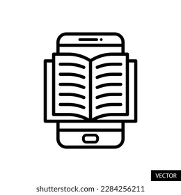 Ebook, electronic book, smartphone and open book vector icon in line style design for website, app, UI, isolated on white background. Editable stroke. EPS 10 vector illustration.