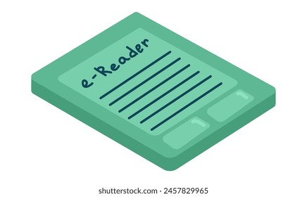 Ebook in flat design. Portable e-reader for digital books and textbooks. Vector illustration isolated.