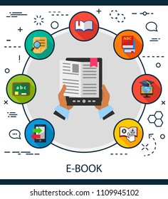 E-book flat icons concept. Vector illustration. Element template for design.