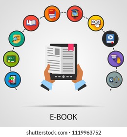 E-book flat icons concept. Vector illustration. Element template for design.