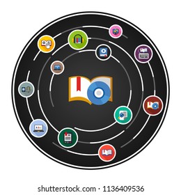 E-book flat icons concept. Vector illustration. Element template for design.