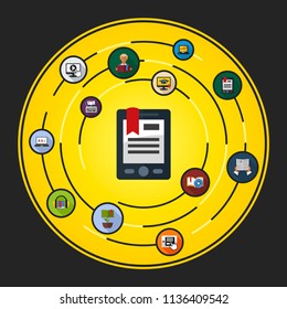 E-book flat icons concept. Vector illustration. Element template for design.