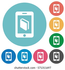 E-book flat white icons on round color backgrounds