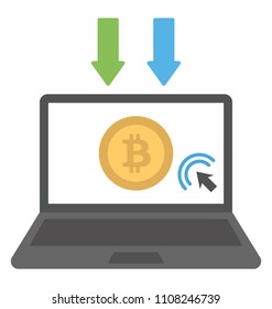 Ebook generating bitcoins displayed via arrows to grab bitcoin income concept 
