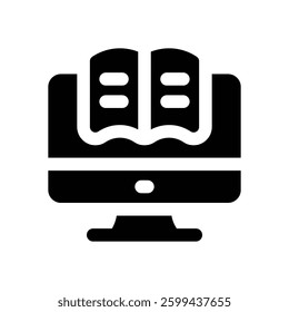 ebook glyph icon. Strong and solid vector icon for websites, mobile interfaces, presentations, and visual branding. High quality and easy to edit.