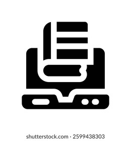 ebook glyph icon. Strong and solid vector icon for websites, mobile interfaces, presentations, and visual branding. High quality and easy to edit.