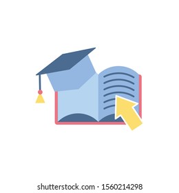 ebook graduation hat school education learning flat style vector illustration
