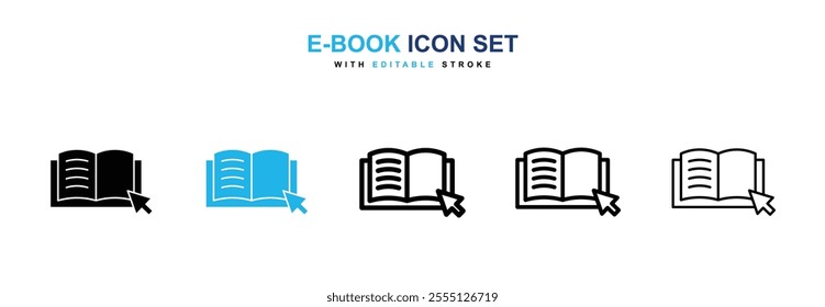 E-book icon collection in black and blue colors