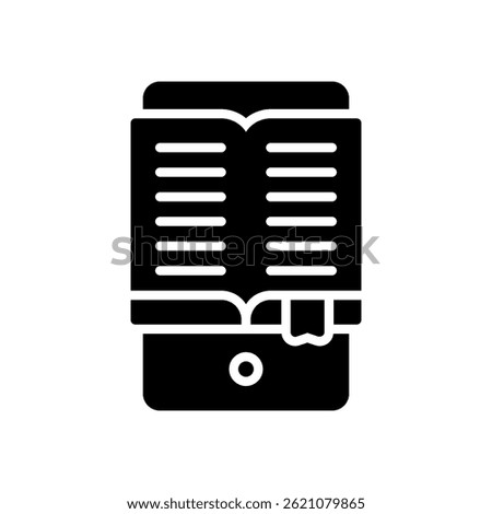 Ebook Icon for Digital Reading and Study Materials – E-reader vector, online publication illustration, tech learning tool. Glyph Icon