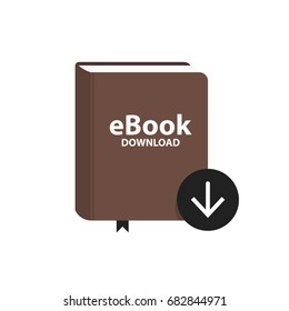 E-book icon with download arrow button. Online book digital library concept. Vector illustration.