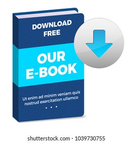 E-book icon with download button and sample text on white background - vector illustration