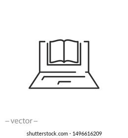 ebook icon, electronic education, online learning thin line web symbol on white background - editable stroke vector illustration eps10