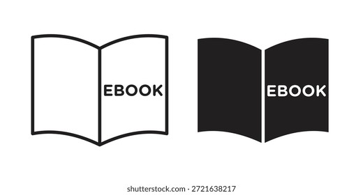 E-Book-Symbol in voller, dünner Linie, Strichstil für Website und Apps