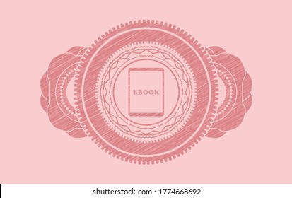Icono de Ebook dentro del emblema de la apoplejía rosada. Color rosa de fondo exquisito. Ilustración. 