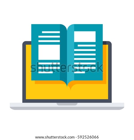 eBook icon with laptop and book in flat style