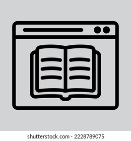 Ebook icon in line style about browser, use for website mobile app presentation