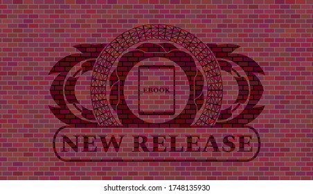 Ebook icon and New Release text brick wall emblem. Tiles luxurious background. Illustration. 