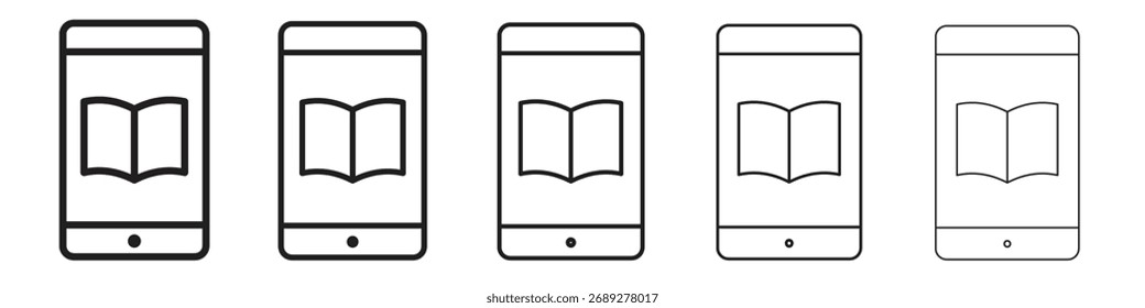 E-Book-Symbol, Umriss, Vektorlogo-Illustration, lineares Piktogramm einzeln