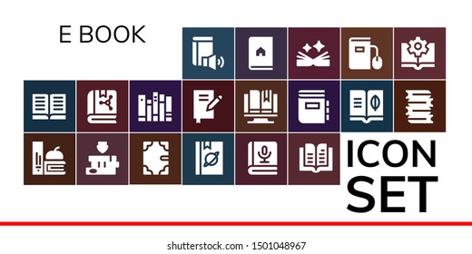 e-book icon set. 19 filled e-book icons.  Collection Of - Book, Books, Ebook, Dictionary