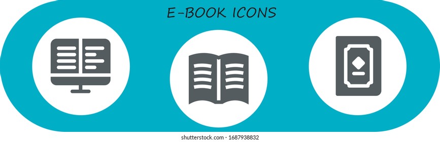 e-book icon set. 3 filled e-book icons. Included Ebooks, Book icons