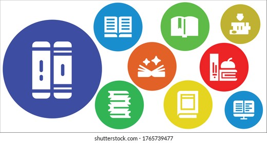 e-book icon set. 9 filled e-book icons.  Simple modern icons such as: Library, Book, Books, Ebooks