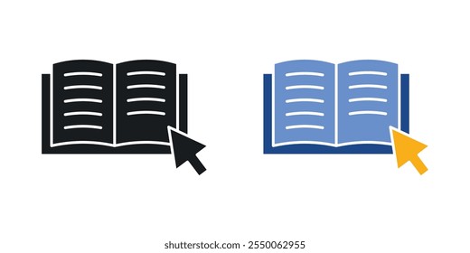 Ebook icon set in black and colored version