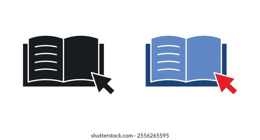 E-book icon set in black and colored versions.