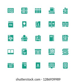 e-book icon set. Collection of 25 filled e-book icons included Ebook, Book, Library, Magazine, Dictionary, Books
